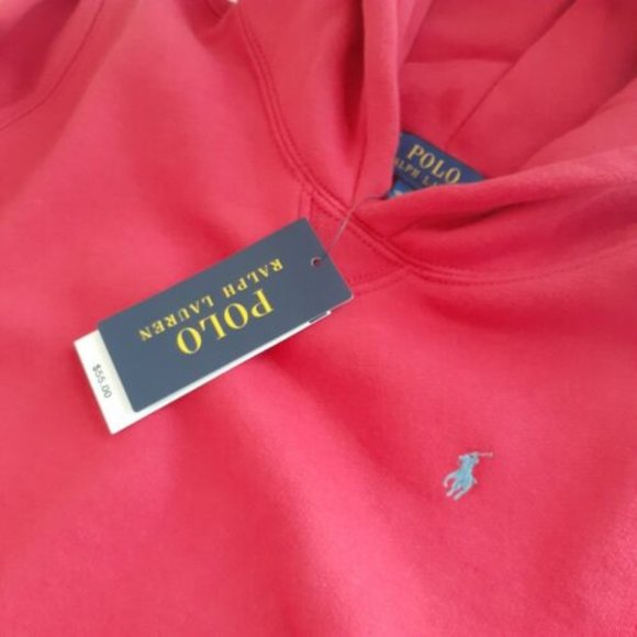 NWT Polo Ralph Lauren Boys Size 7 RED Fleece Pullover Hoodie w/ Gray Pony NEW - Picture 3 of 6